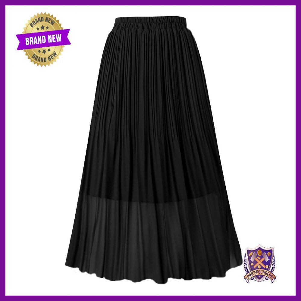 Chiffon Pleated A-Line Midi Skirt Elastic High Waist Casual Party Wear